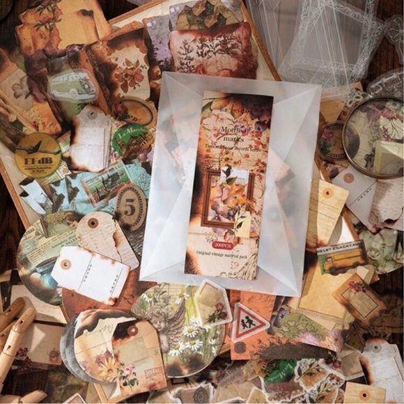 Mo Card Other - 200 Piece Mottled Marks Vintage Style Scrapbook Journal Envelope Set